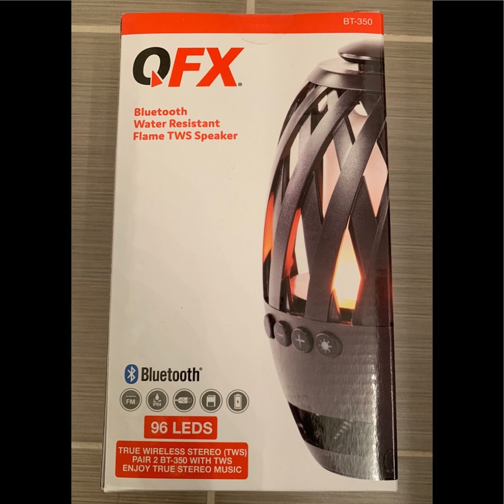 Qfx Bluetooth water resistant flame tws speaker